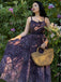 Lila 1930er Blumen V-Ausschnitt Boho Slip Kleid