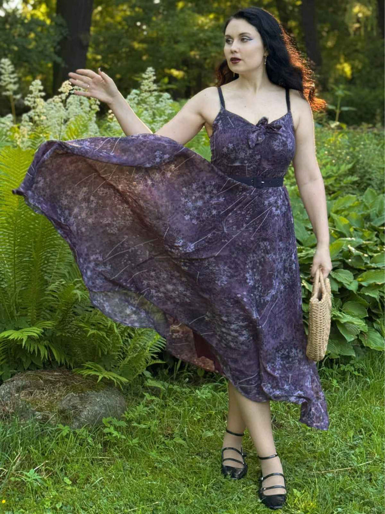 Lila 1930er Blumen V-Ausschnitt Boho Slip Kleid