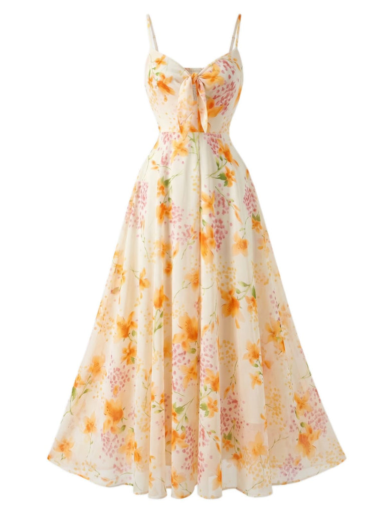 Lila 1930er Blumen V-Ausschnitt Boho Slip Kleid