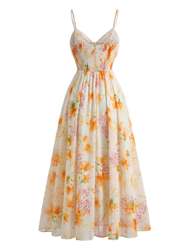 Lila 1930er Blumen V-Ausschnitt Boho Slip Kleid