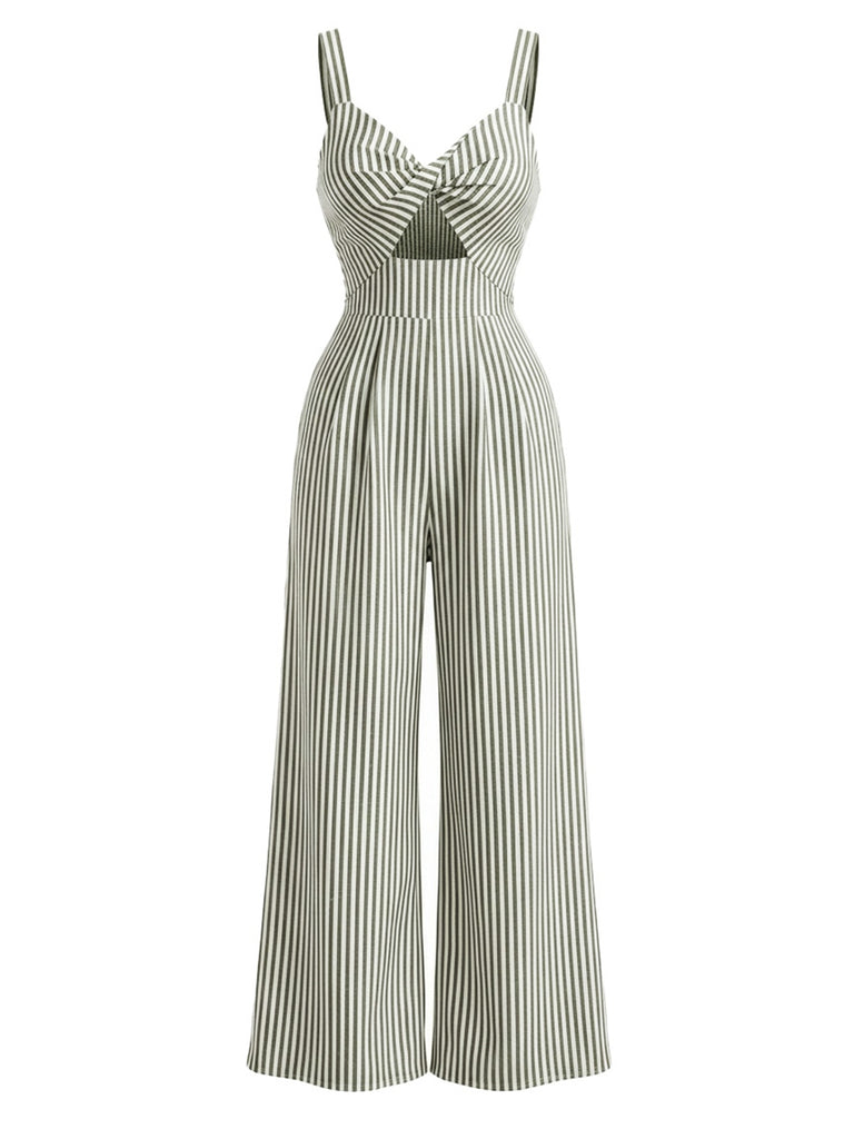 Blau 1950er Streifen Verdreht Cutout V-Ausschnitt Jumpsuit