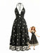 Schwarzes 70er Bohemian Maxikleid mit Neckholder und rückenfrei