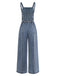 Blau 1970er Jeansstoff Weites Bein Overalls Ausgefranst Jumpsuit