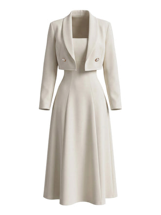 Elfenbein 50er Zweiteiler mit Midikleid und Bolero-Jacke