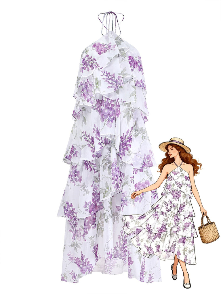 Lavendeles 30er Kleid mit Rüschen und Neckholder