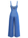 Blauer 1950er-Denim-Spaghetti-Träger-Gerafft-Jumpsuit