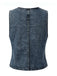 Blau 1970er Denim V-Ausschnitt Ärmellos Knopf Top