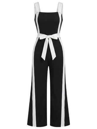 Schwarz & Weiß 1960er Farbblock Träger Jumpsuit