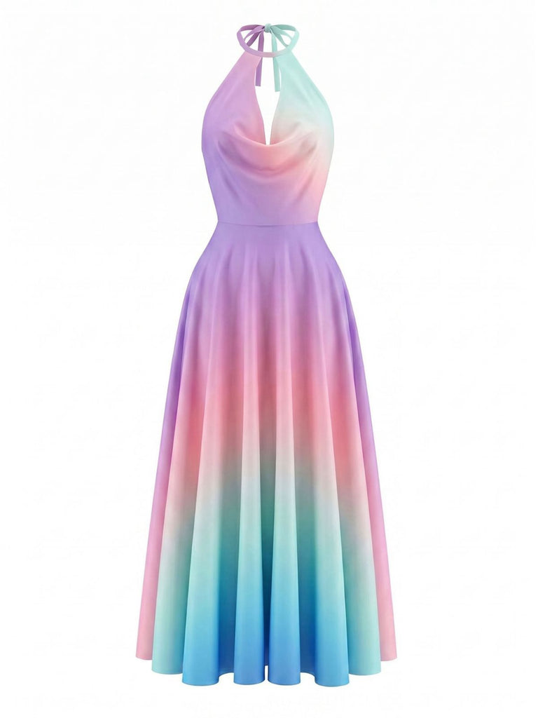 Y2K Wasserfallausschnitt Halter Ärmellos Farbverlauf Kleid