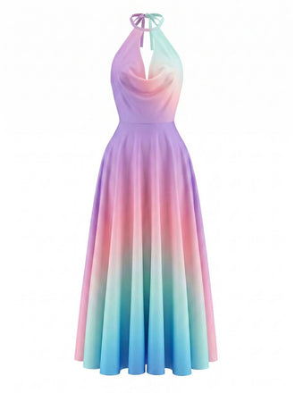 Y2K Wasserfallausschnitt Halter Ärmellos Farbverlauf Kleid