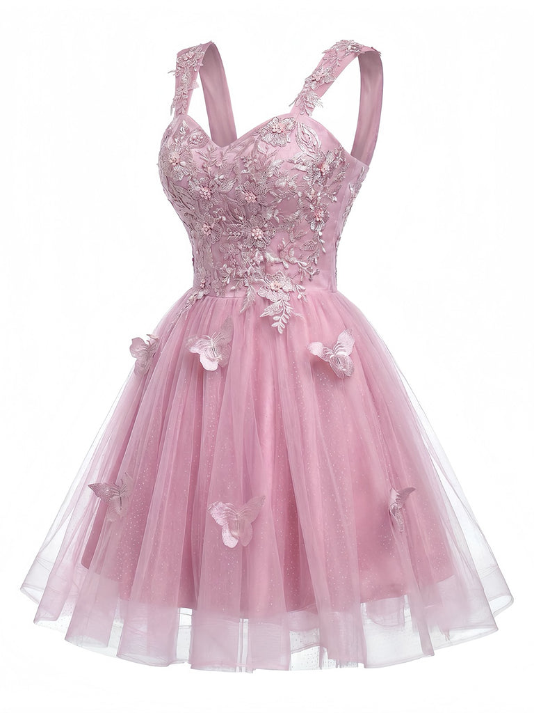 Rosa 1960er Schmetterling Tüll Glitzer Heimkehr Kleid