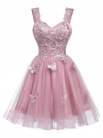 Rosa 1960er Schmetterling Tüll Glitzer Heimkehr Kleid