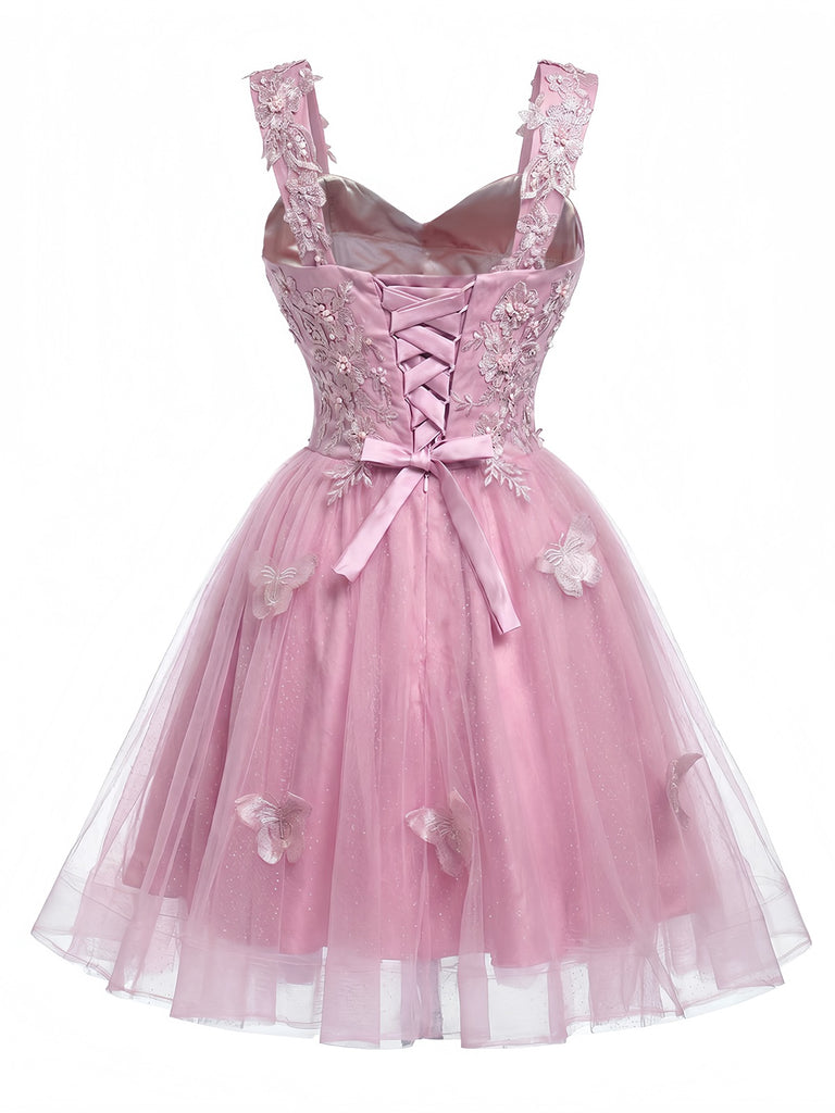 Rosa 1960er Schmetterling Tüll Glitzer Heimkehr Kleid