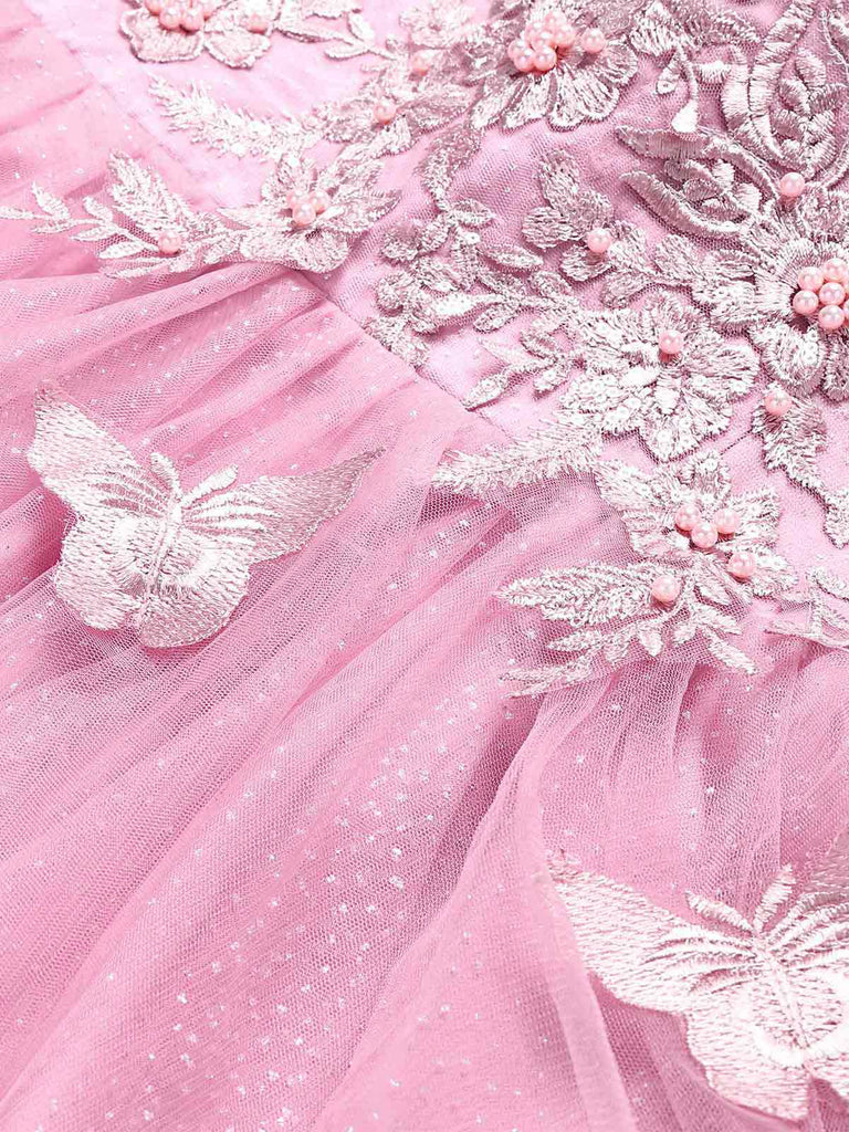 Rosa 1960er Schmetterling Tüll Glitzer Heimkehr Kleid