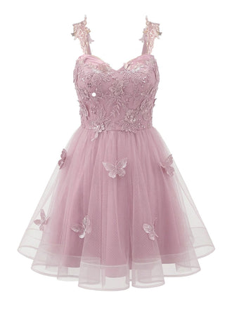 [Vorverkauf] Rosa 1960er Schmetterling Tüll Glitzer Heimkehr Kleid