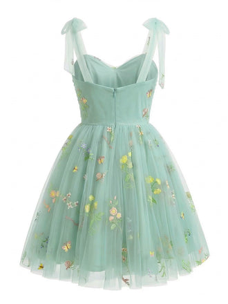Grün 1960er Blumen Bestickt Netz Tutu Kleid