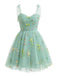 Grün 1960er Blumen Bestickt Netz Tutu Kleid