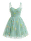 Grün 1960er Blumen Bestickt Netz Tutu Kleid