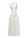 1950er Rückenfreies Spitze Uni Neckholder Kleid