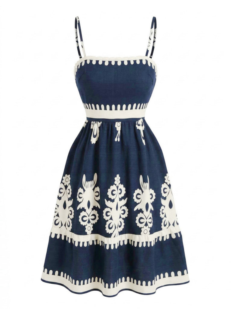 70er Boho Kleid mit Spaghettiträgern und Smok