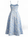 Rosa 1950er Blumen Jacquard Strukturiert Spaghetti Träger Midi Kleid