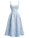 Rosa 1950er Blumen Jacquard Strukturiert Spaghetti Träger Midi Kleid
