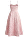 Rosa 1950er Blumen Jacquard Strukturiert Spaghetti Träger Midi Kleid