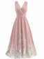 Rosa 40er Midikleid mit V-Ausschnitt und Blumen