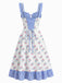 Blau 1950er Blumen Gingham Kariertes Trägerkleid