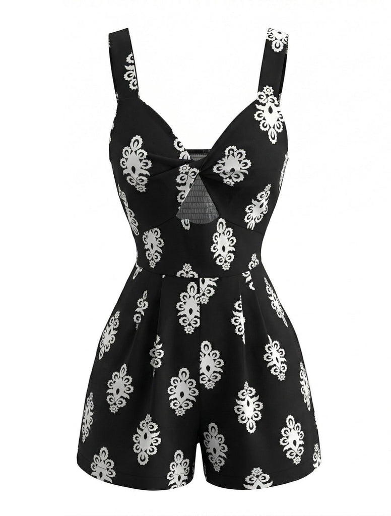 Schwarzer Strampler im Stil der 1950er Jahre mit Cut-outs und Twist-Front