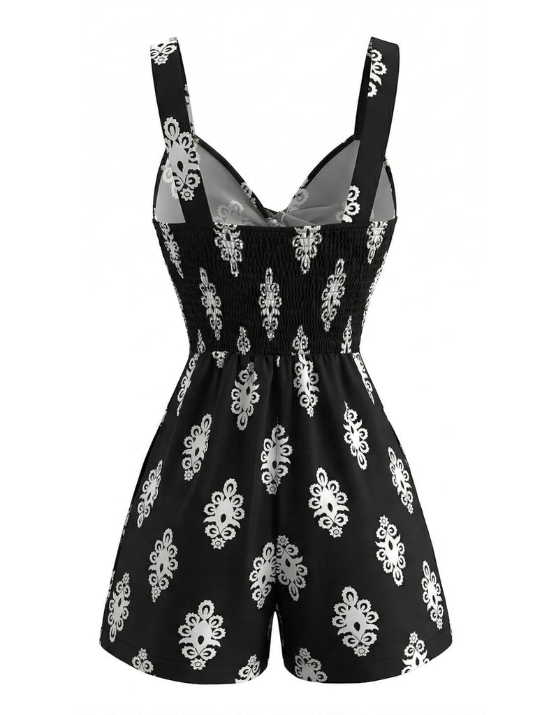 Schwarzer Strampler im Stil der 1950er Jahre mit Cut-outs und Twist-Front