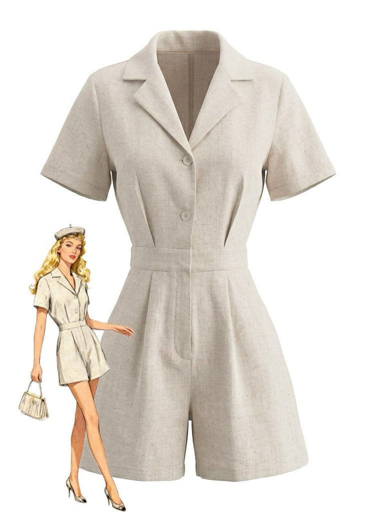 Beige 50er Romper mit Reverskragen und Pocketed