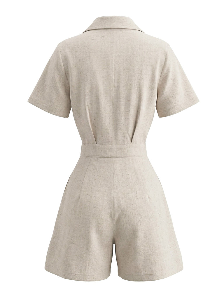 Beige 50er Romper mit Reverskragen und Pocketed