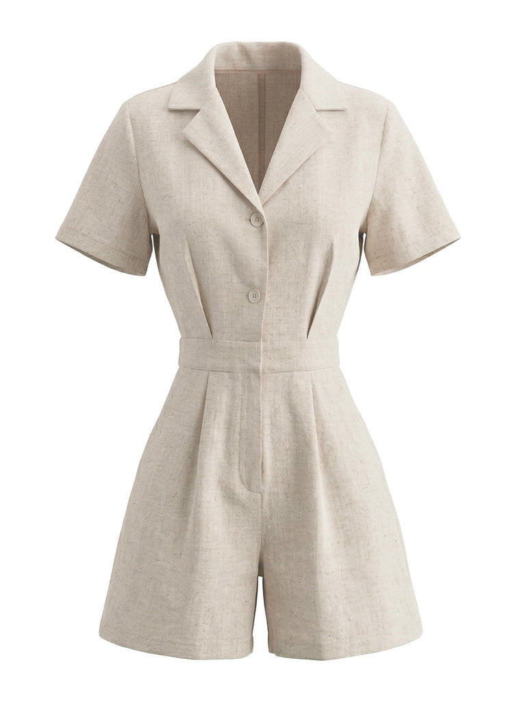Beige 50er Romper mit Reverskragen und Pocketed