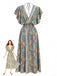 Mehrfarbiges 70er Smockkleid mit Rüschen und Böhmen