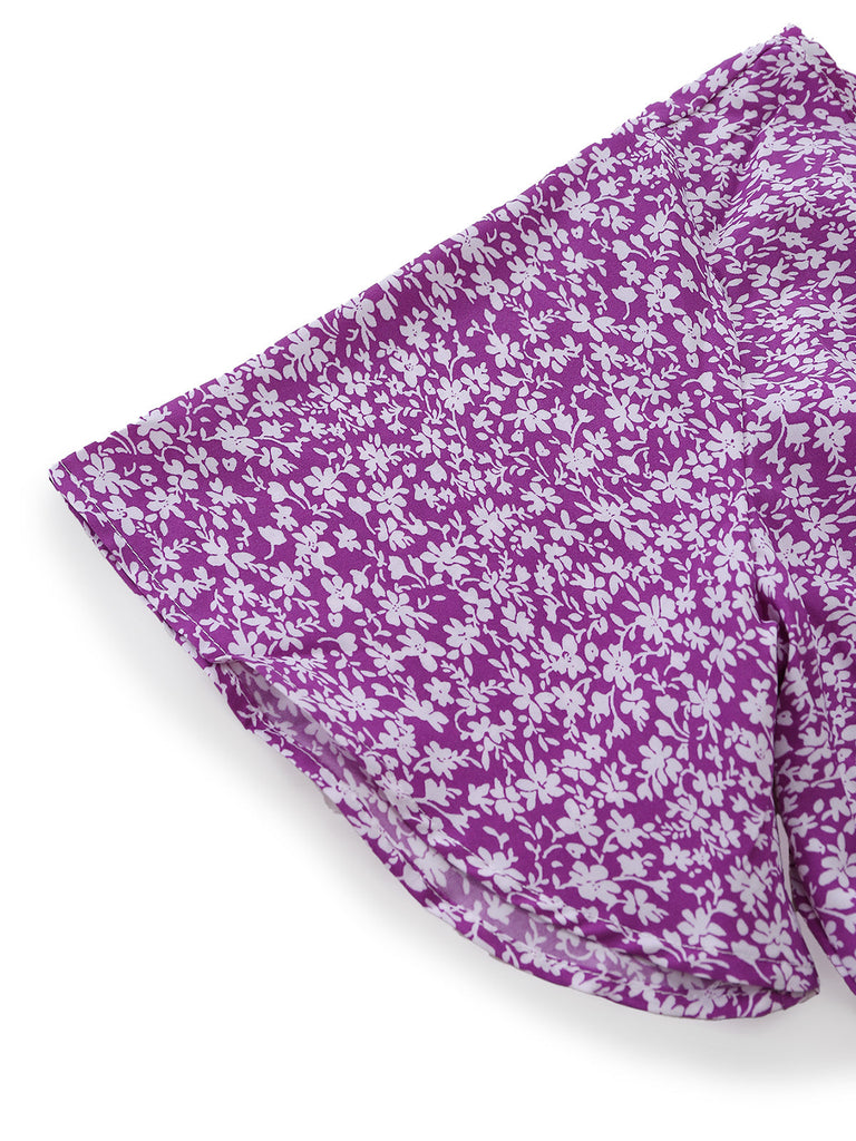 Lila 40er Midikleid mit Ditsy-Blumen und Figurbetont