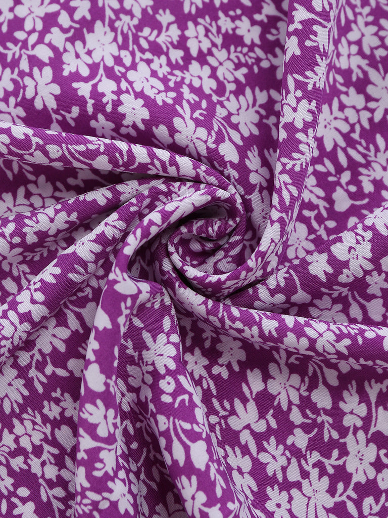 Lila 40er Midikleid mit Ditsy-Blumen und Figurbetont