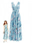 Blaues 30er Maxikleid mit Blumen und V-Ausschnitt
