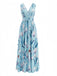 Blaues 30er Maxikleid mit V-Ausschnitt und Blumen