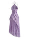1930er Neckholder Rüschen Plissiertes Maxikleid mit Schlitz