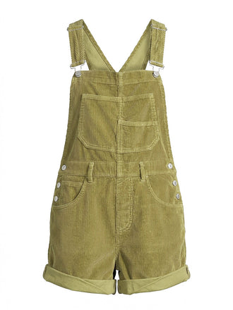 [Vorverkauf] Grüne 60er Cord-Latzshorts mit mehreren Taschen