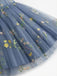 1950er Schulterfrei Blumen Bestickt Netz Kleid