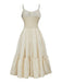 Beige 50er Besticktes Kleid mit Spaghettiträger