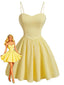 Gelbes 50er Swingkleid mit Struktur und Herz-Ausschnitt