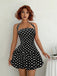 Schwarzes 60er Kleid mit Polka-Dots und Neckholder