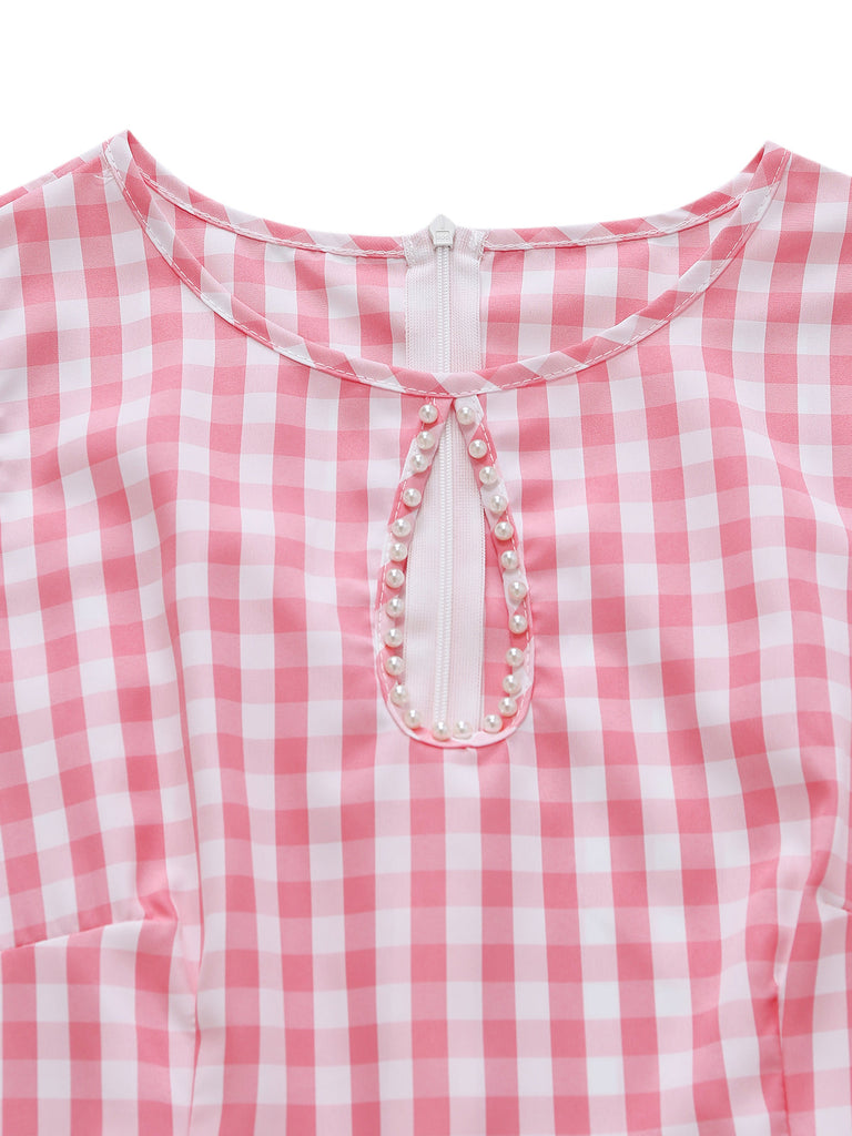 Rosa 50er Midikleid mit Gingham und Keyhole