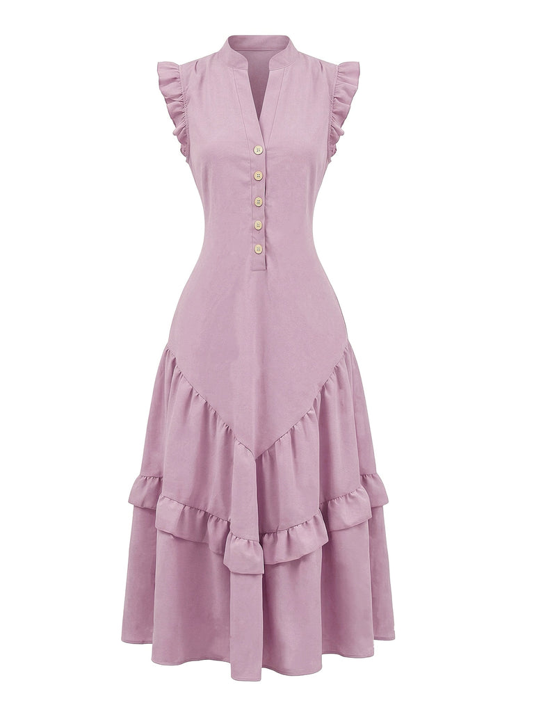 Dunkelrosaes 50er Ärmelloses Swingkleid