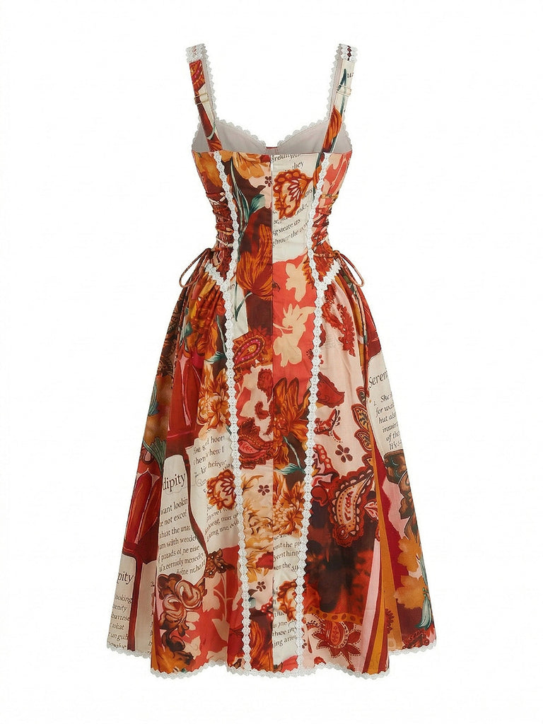 Rotes 50er Kleid mit Herzausschnitt und Blumen