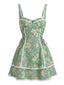 Grünes 70er Boho-Minikleid mit Paisley-Blumenmuster