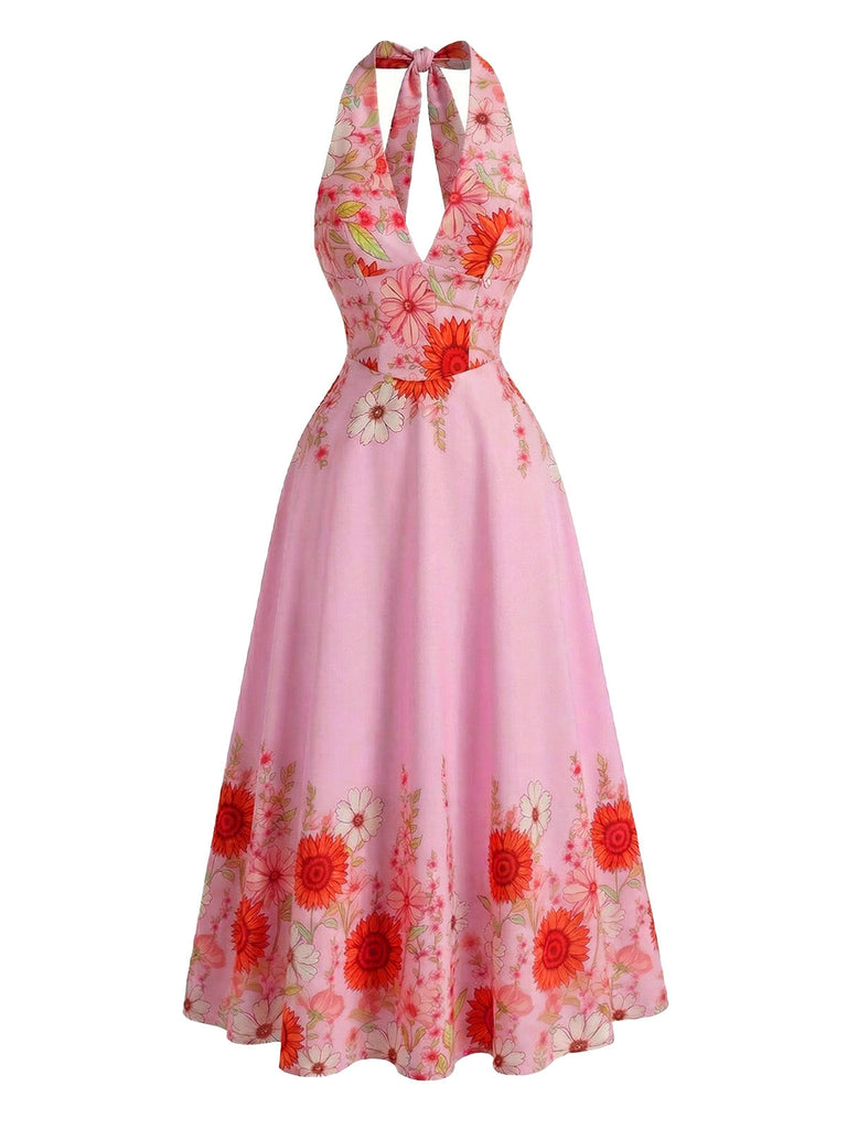 50er Swingkleid mit V-Ausschnitt und Neckholder